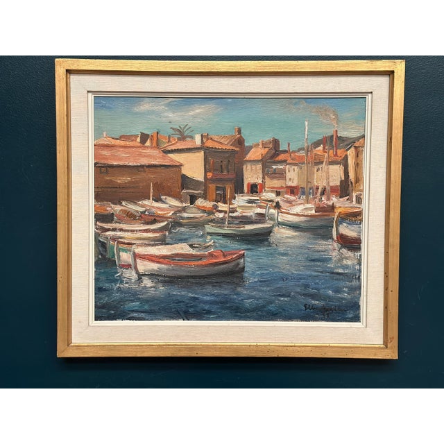 Ellis Wallin, Boats in the Harbor, 1950s, Oil on Canvas, Framed For Sale - Image 12 of 18