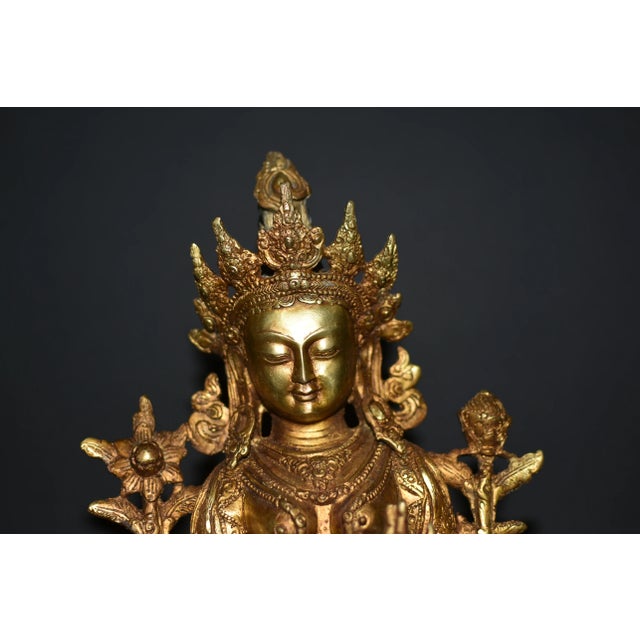 Green Tara Tibetan Gilt Bronze 12" For Sale - Image 4 of 12