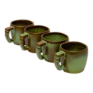 Artisanal Pottery Mugs in Prairie Green by Frankoma Pottery For Sale