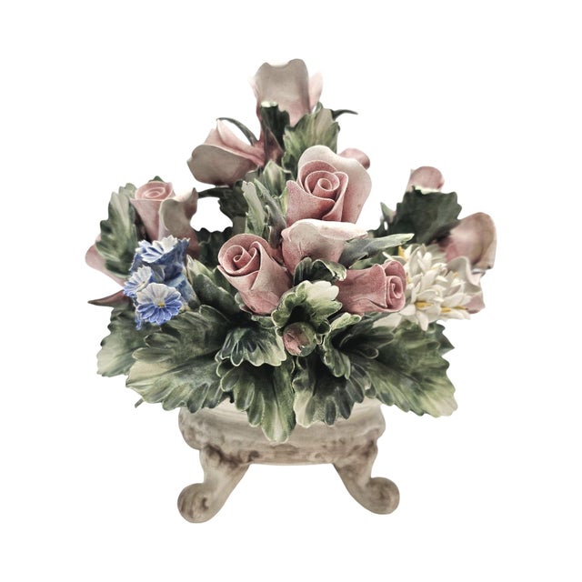 VTG Nuova Capodimonte Porcelain Floral Centerpiece Basket Italy Signed 9.5 In For Sale In San Francisco - Image 6 of 11