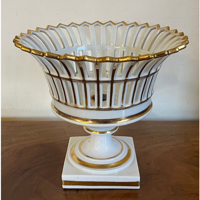 Ceramic Antique 19th Century Old Paris Porcelain Gilt Reticulated Pedestal Basket or Corbeille For Sale - Image 7 of 10