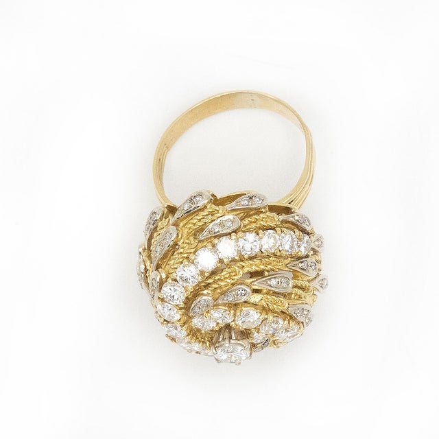 1960s Vintage 18k Yellow Gold Diamond Swirl Cocktail Ring, Size 7 For Sale - Image 13 of 13