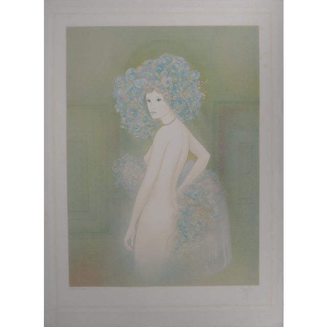 Guy Ribes, Nu aux fleurs, Nude, Lithograph For Sale