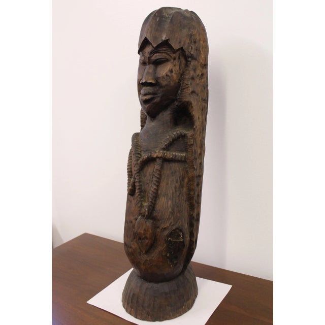 Tribal Vintage African Tribal Hand-Carved Wood Head Bust Sculpture For Sale - Image 3 of 13