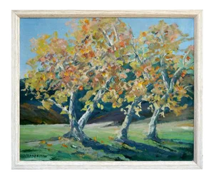 Late 20th Century "Carmel Valley Sycamores" Landscape Oil Painting, Framed