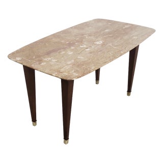 Rectangular Beech Coffee Table with Pink Travertine Top attributed to Paolo Buffa, 1950s For Sale