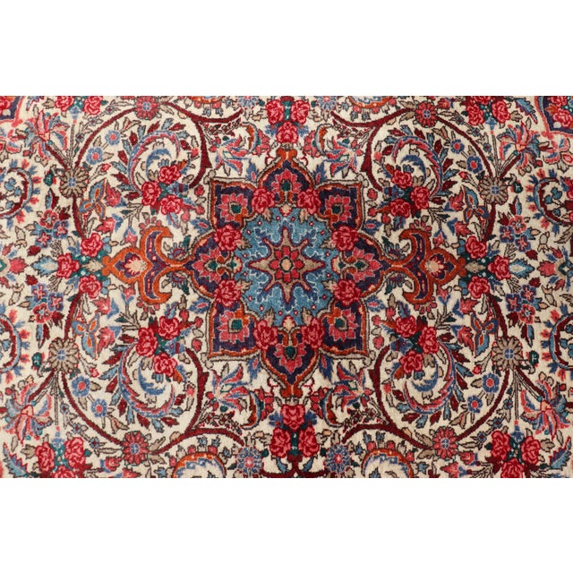 Vintage Persian Bidjar Rug With Ivory Field and Blue Medallion Design For Sale - Image 4 of 11