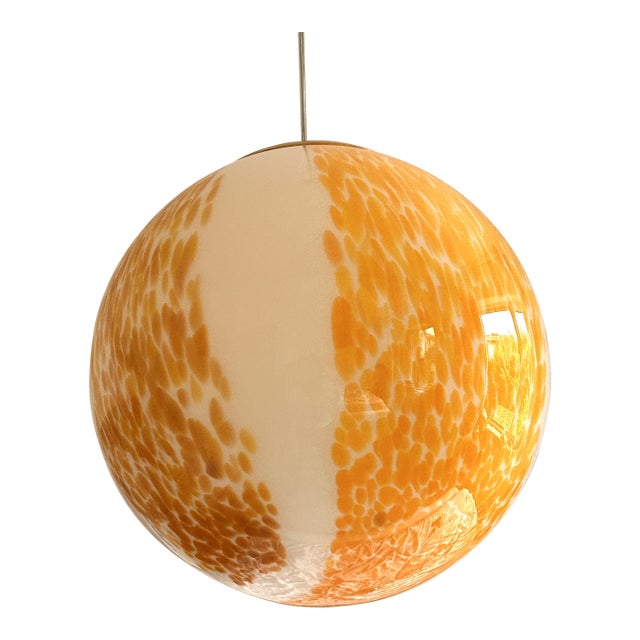 Contemporary White and Amber Spots Sphere Pendant Light in Murano Glass For Sale