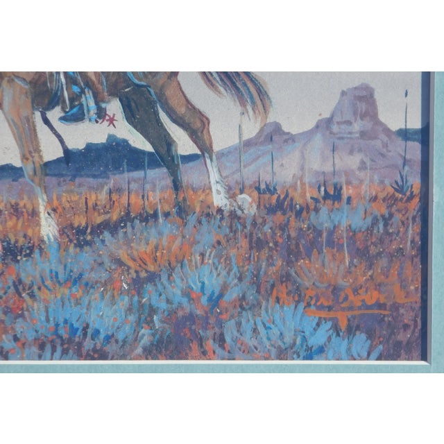 Figurative Austin Deuel, Famous Western Artist, Gouache Cowboy on Horse For Sale - Image 3 of 5