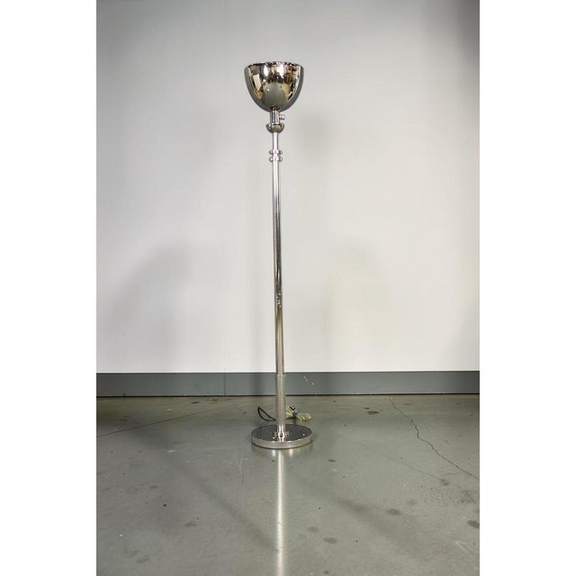 Chrome Late 20th Century Pair of Ralph Lauren Polished Nickel Layne Torchiere Floor Lamps For Sale - Image 8 of 12