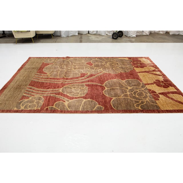 Handamde Transitional Peshawar Wool Rug in Burgundy With Allover Motif For Sale - Image 4 of 10