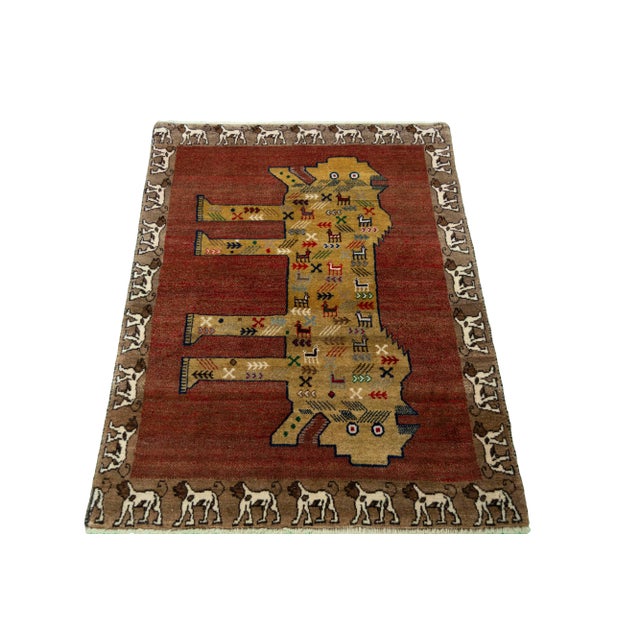 Hand-Knotted Gabbeh Rug in Wool with Fantasy Animal, 1990s For Sale - Image 4 of 8