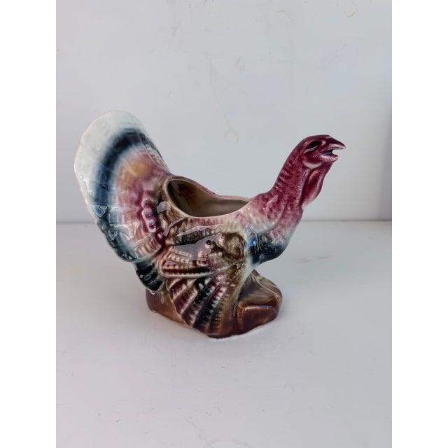 A beautifully glazed planter in the form of a turkey. A perfect decorative item for the harvest and holiday season.