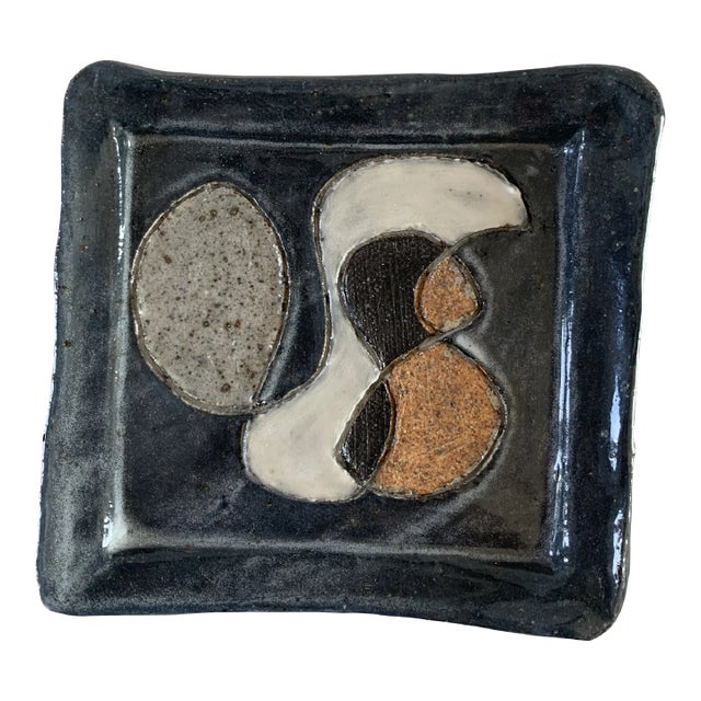 Studio Ceramic Tray With Abstract Decoration For Sale