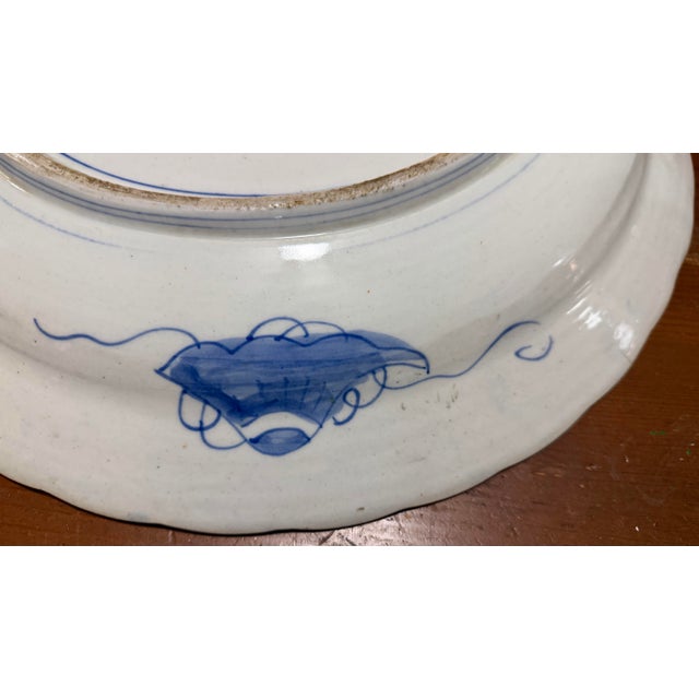 19th Century Japanese Hand-Painted Blue and White Porcelain Charger With Roosters For Sale - Image 10 of 12