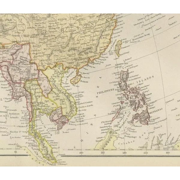 This 1882 map presents a meticulously detailed representation of the continent of Asia, a testament to the cartographic...