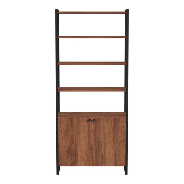 Drake 73" 2 Door Walnut Bookcase, Medium Brown For Sale