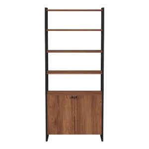 Drake 73" 2 Door Walnut Bookcase, Medium Brown