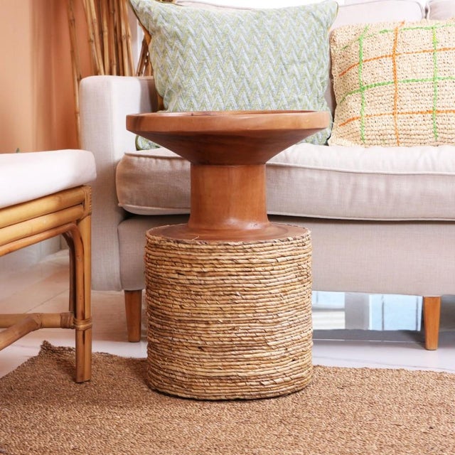 Wood Hara Round Oak Wood Side Table For Sale - Image 7 of 10