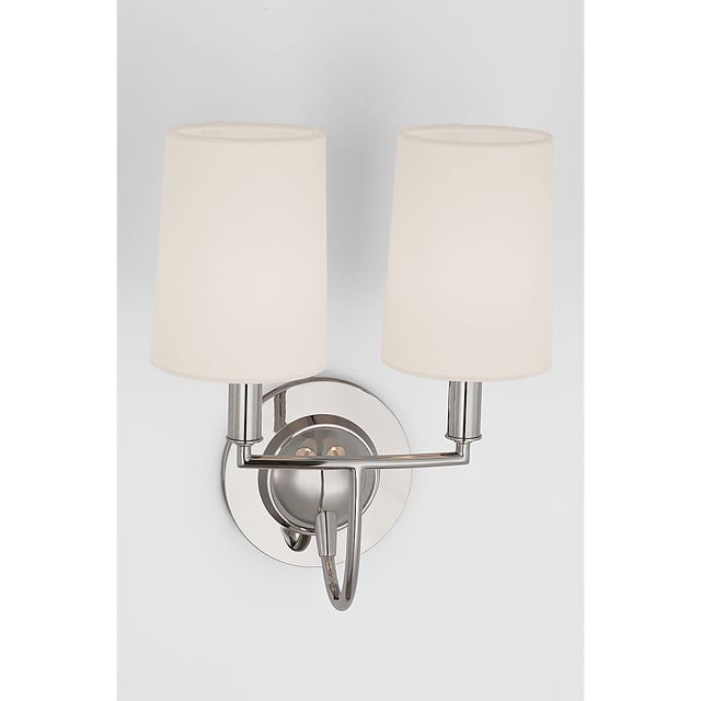 Thomas O'Brien for Visual Comfort Signature Elkins Double Sconce in Polished Nickel with Linen Shades For Sale In Houston - Image 6 of 10