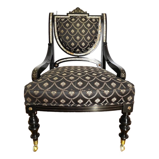 Antique Ebony Chair With Mother of Pearl Inlay -Set of 2 For Sale