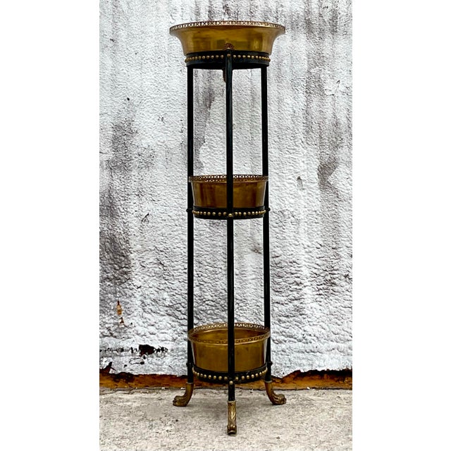 Early 21st Century Vintage Regency Theodore Alexander Stacked Brass Jardiniere For Sale - Image 5 of 6