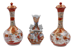 Antique Japanese Kutani Vases, 19th Century, Set of 3