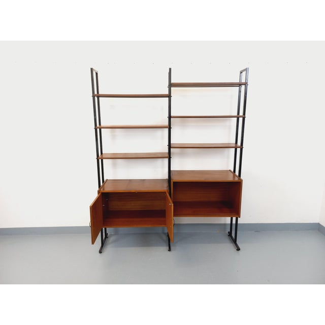 Vintage Italian Double Modular Bookcase in Teak and Metal, 1960s For Sale - Image 9 of 18