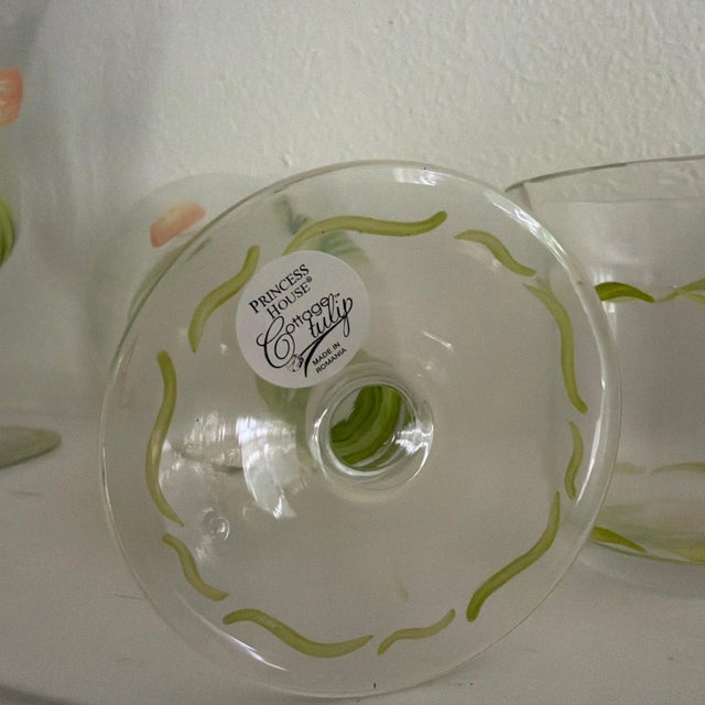 2000 - 2009 Princess House Cottage Tulip Carafe, 2 Goblets, and Votive Holder - Romania For Sale - Image 5 of 5
