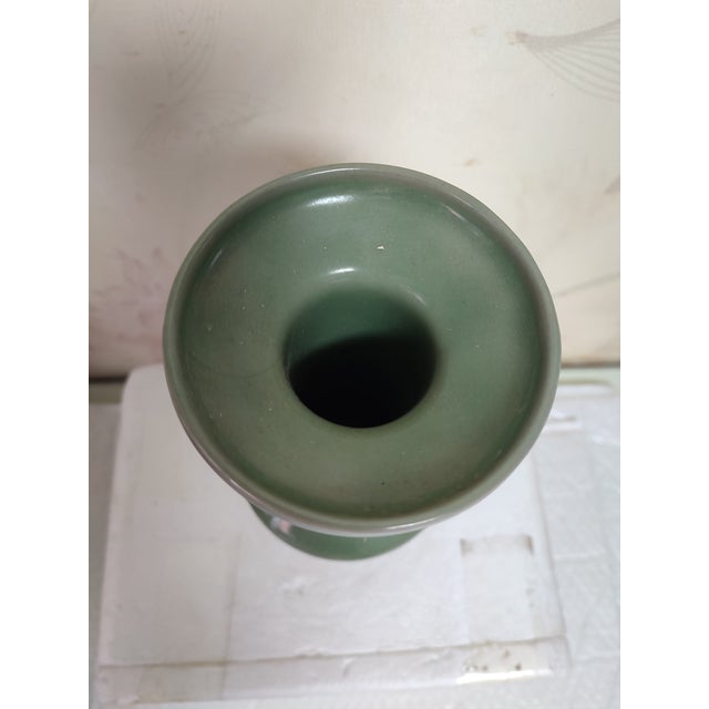 Chinese Ceramic Vase Longquan Ware Celadon Vase Hand Carved Double Dragon Ears For Sale - Image 10 of 11