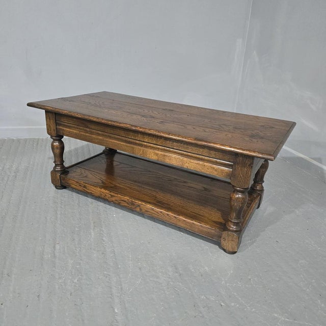 Excellent quality oak plank coffee table with plank under-tier, peg jointed throughout, excellent overall colour and...