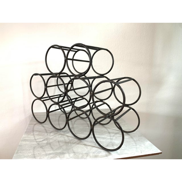 Mid-Century Modern Mid-Century Modernist Welded Iron Minimalist Wine Rack For Sale - Image 3 of 10