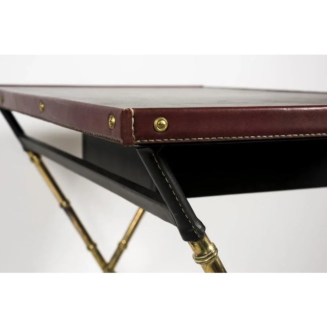 Desk with Leather Sheathed Stool by Jacques Adnet, 1950, Set of 2 For Sale - Image 4 of 12