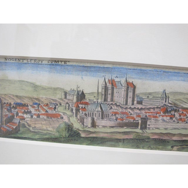 Early 19th Century Antique French Village & Chateau Nogent Leroy Comte Hand Colored Engraving Print For Sale - Image 5 of 6