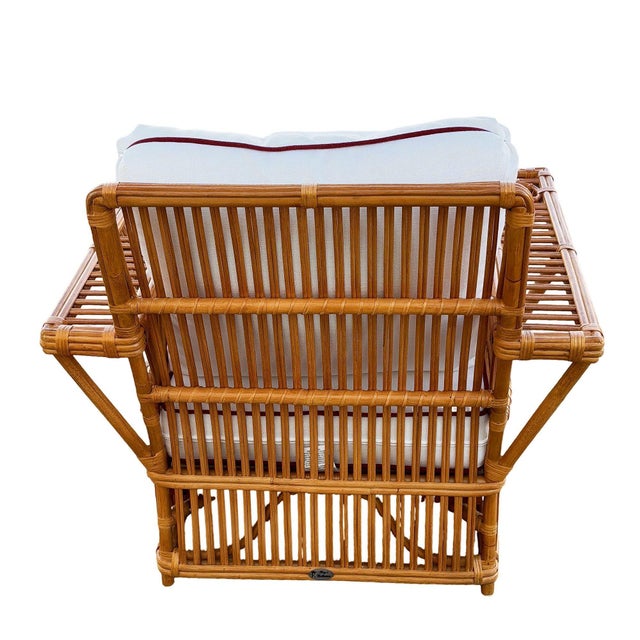 Brown Art Deco Presidents Stick Reed Rattan Nantucket Lounge Armchair & Ottoman Set For Sale - Image 8 of 12