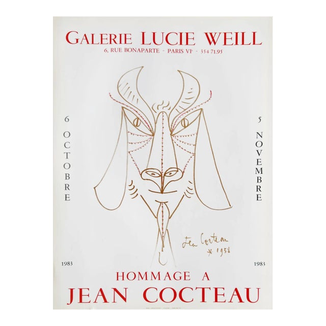 1983 Jean Cocteau Lucie Weill Gallery Poster For Sale