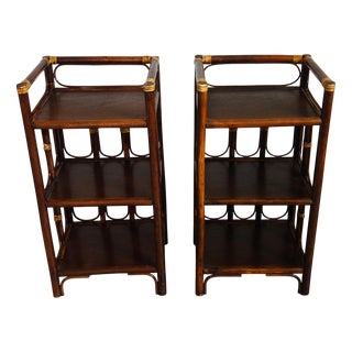Vintage Three-Tier Bamboo and Rattan Shelves, 1960s, Set of 2 For Sale