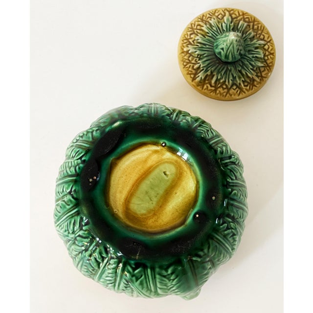 Ceramic Antique 19th C Majolica Pineapple Pattern Creamer & Sugar C1880s. For Sale - Image 7 of 12