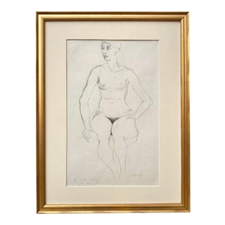 Original Vintage Drawing Seated Nude Woman by Irma Cavat For Sale