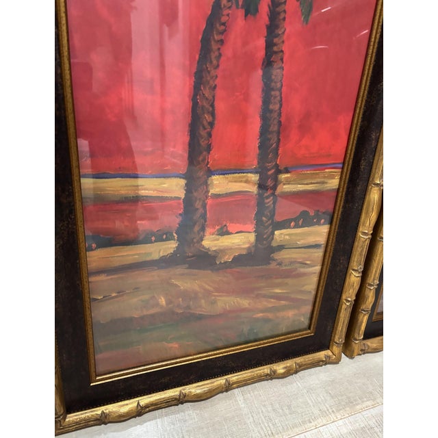 Vintage Pair of Large Tropical Palm Tree Prints in Faux Bamboo Gold Frames For Sale - Image 16 of 16