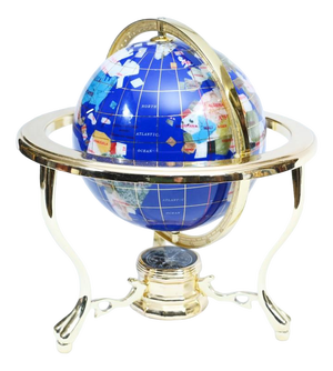 Table Top World Globe in Lapis and Brass