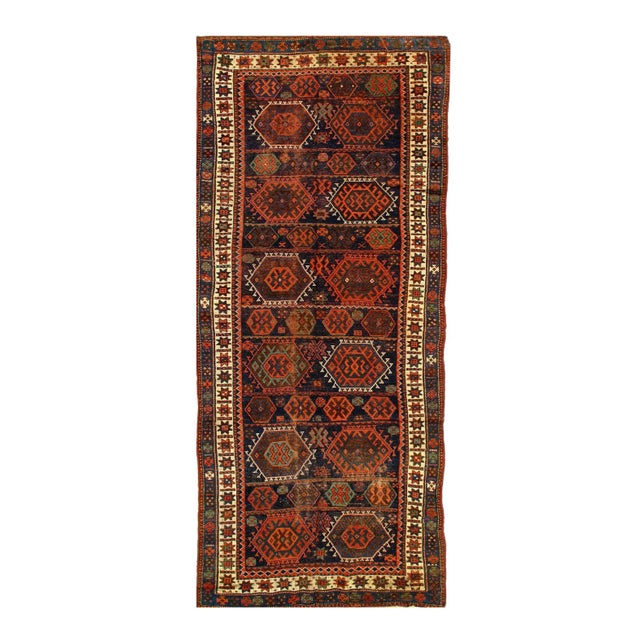 Navy Blue Antique Russian Kazak Runner 4'11'' X 10'4'' For Sale - Image 4 of 4