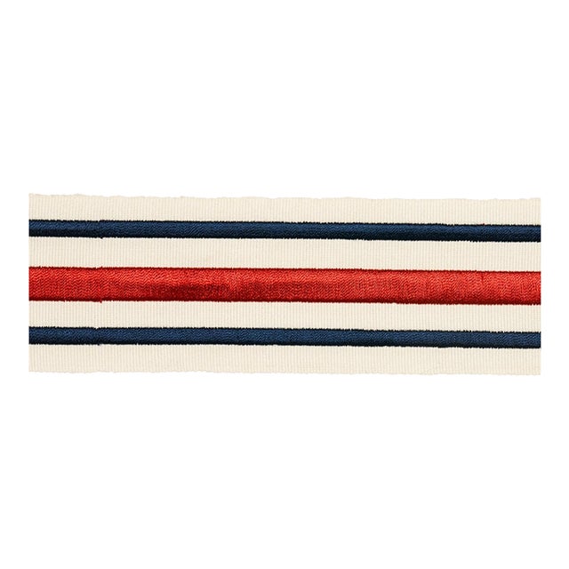 Sample - Schumacher X Miles Redd Military Stripe Tape in Red & Navy For Sale