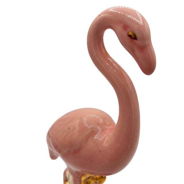 Mid-Century Modern Mid 20th Century Ceramic Fancy Bird Pink & Gold Flamingo Tabletop Statue For Sale - Image 3 of 10