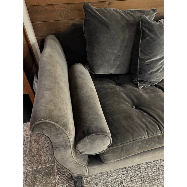 French Louis XV–Style Slate Grey Velvet Sofa For Sale - Image 4 of 7