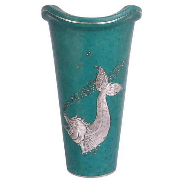 Gold Argenta Vase with Silver Fish by Wilhelm Kåge for Gustavsberg, Sweden, 1940s For Sale - Image 8 of 8