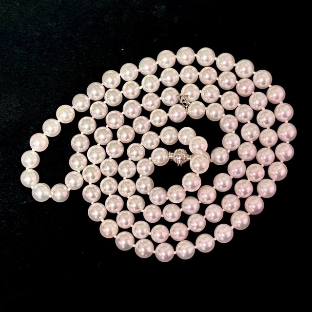 1990s Mikimoto Estate Akoya Pearl Diamond Necklace 36" 18k Gold For Sale In New York - Image 6 of 12