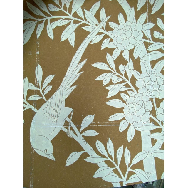Sienna W36"* H96" *4ps, Caramel-Toned Neo-Chinese Floral & Bird Four-Panel Decorative Wallpaper, Chinoiserie Wallpaper For Sale - Image 8 of 12