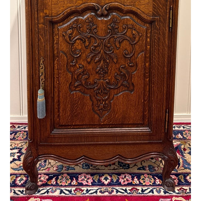 Antique French Louis XV Style Cabinet Cupboard With Drawer Carved Oak C. 1920s For Sale In Dallas - Image 6 of 18