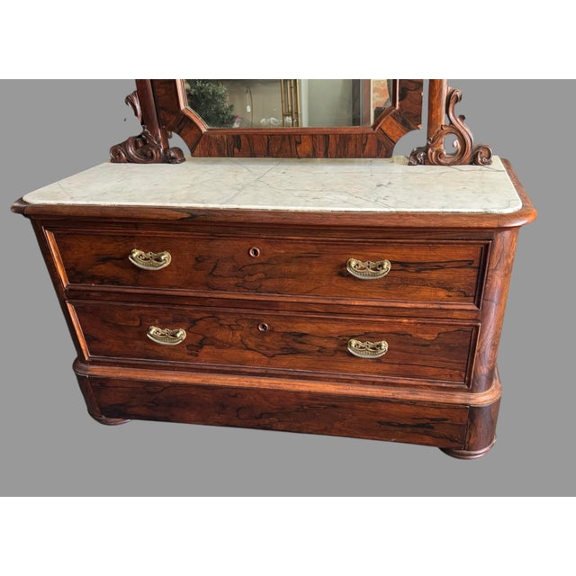 Victorian Antique Victorian Rosewood Marble Top Ladies Dresser With Mirror For Sale - Image 3 of 11